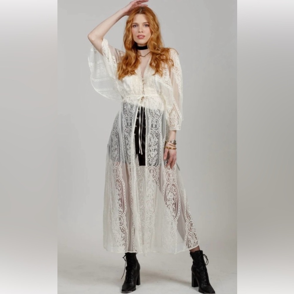 Band of free CYNTHIA IVORY LACE DUSTER Western Festival Beach Cover Up Small